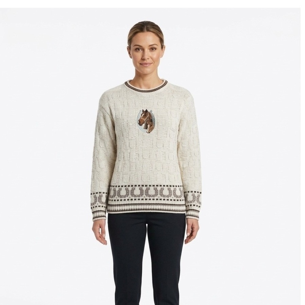 Shenandoah Vintage 90s Horse Embroidery Knit Sweater Crm Western Equestrian Lg